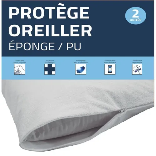 Lot De 2 Protège Oreiller éponge Imperméable Absorbant 63 X 63 Cm - Blanc - 63x63 Cm