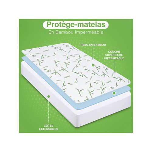 Protège Matelas "bambou" Imperméable 180 X 200 Cm "king Size" Bonnet 35 Cm - Blanc - 180x200 Cm