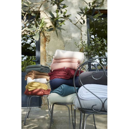 Plaid à Franges "gaïa" "gaze De Coton" - Terracotta - 180x220 Cm