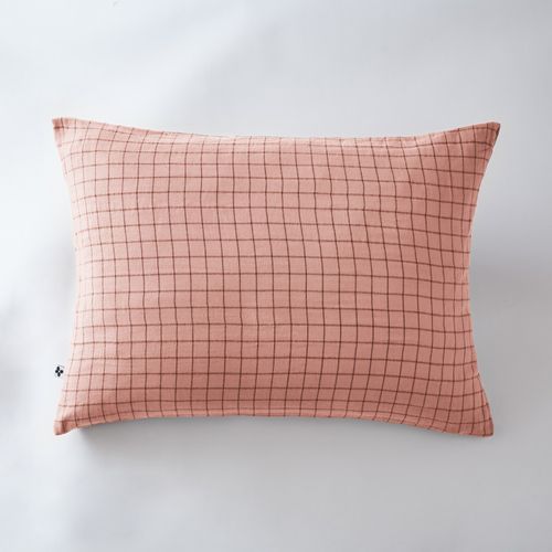 Taie D'oreiller Petits Carreaux Déco "gaïa Mix "gaze De Coton" - Rose - 50x70 Cm