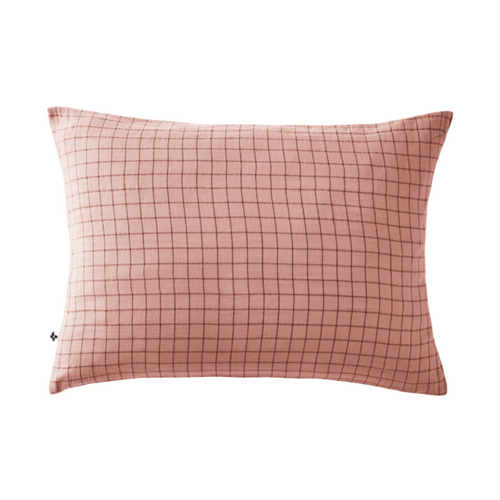 Taie D'oreiller Petits Carreaux Déco "gaïa Mix "gaze De Coton" - Rose - 50x70 Cm