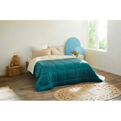 Couette Chaude Bicolore Gamme Microfibre Cocoon Non Feu -  Bleu Paon - 160x220 Cm