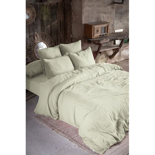 Parure De Draps 4 Pièces et 5 Pièces "gaïa" Gaze De Coton - Vert Clair - 180x200 Cm