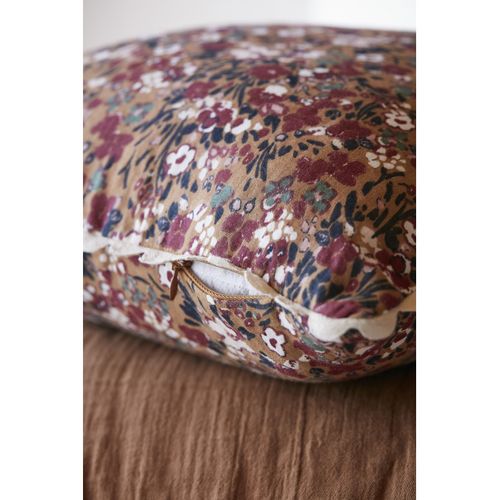 Coussin Déhoussable Festonné "capucine" 40 X 40 Cm "gaze De Coton" - Camel - 40x40 Cm
