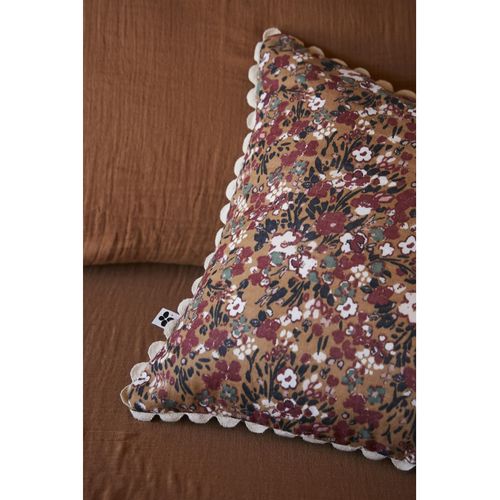 Coussin Déhoussable Festonné "capucine" 40 X 40 Cm "gaze De Coton" - Camel - 40x40 Cm