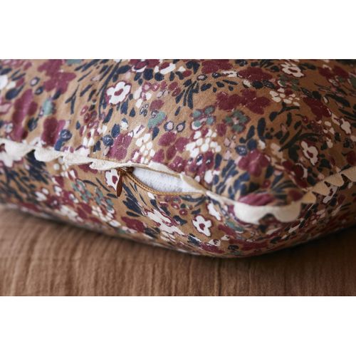 Coussin Déhoussable Festonné "capucine" 40 X 40 Cm "gaze De Coton" - Camel - 40x40 Cm