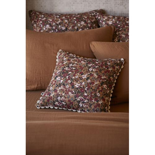 Coussin Déhoussable Festonné "capucine" 40 X 40 Cm "gaze De Coton" - Camel - 40x40 Cm