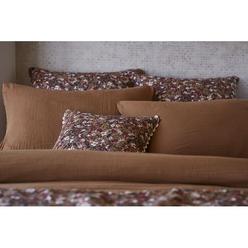 Coussin Déhoussable Festonné "capucine" 40 X 40 Cm "gaze De Coton" - Camel - 40x40 Cm