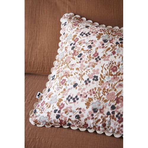 Coussin Déhoussable Festonné "capucine" 40 X 40 Cm "gaze De Coton" - Taupe - 40x40 Cm