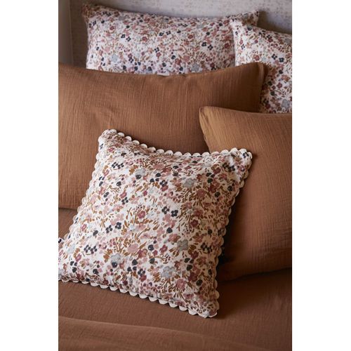 Coussin Déhoussable Festonné "capucine" 40 X 40 Cm "gaze De Coton" - Taupe - 40x40 Cm