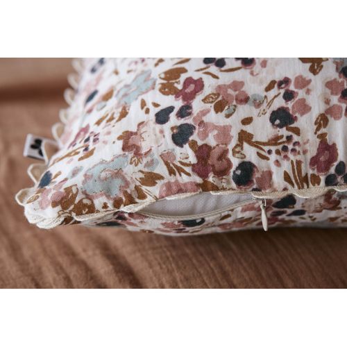 Coussin Déhoussable Festonné "capucine" 40 X 40 Cm "gaze De Coton" - Taupe - 40x40 Cm