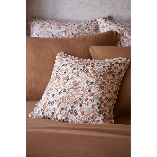 Coussin Déhoussable Festonné "capucine" 40 X 40 Cm "gaze De Coton" - Taupe - 40x40 Cm