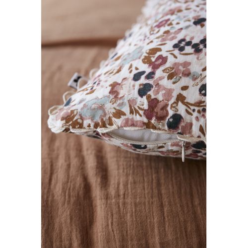 Coussin Déhoussable Festonné "capucine" 40 X 40 Cm "gaze De Coton" - Taupe - 40x40 Cm