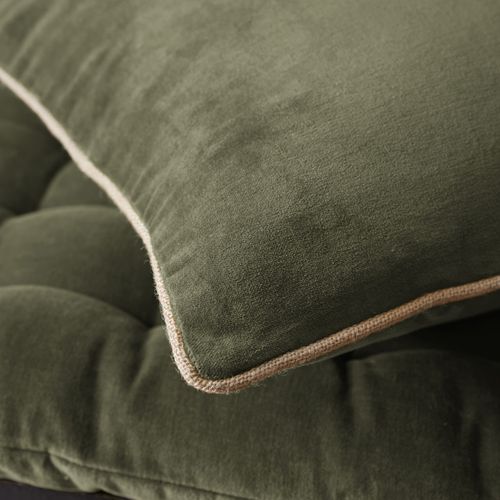 Coussin Déhoussable Finition Galon 45 X 45 Cm "césar" Velours De Coton - Vert - 45x45 Cm