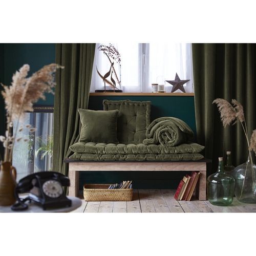 Coussin Déhoussable Finition Galon 45 X 45 Cm "césar" Velours De Coton - Vert - 45x45 Cm