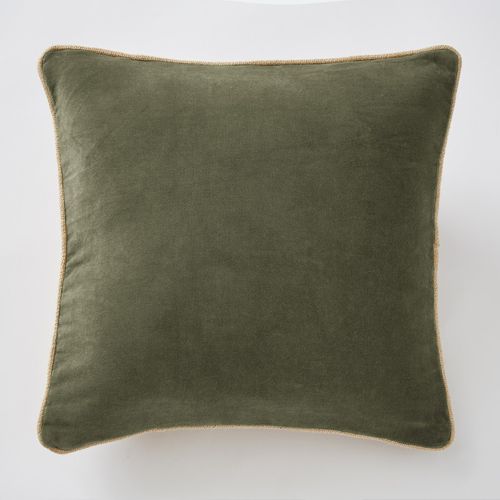 Coussin Déhoussable Finition Galon 45 X 45 Cm "césar" Velours De Coton - Vert - 45x45 Cm
