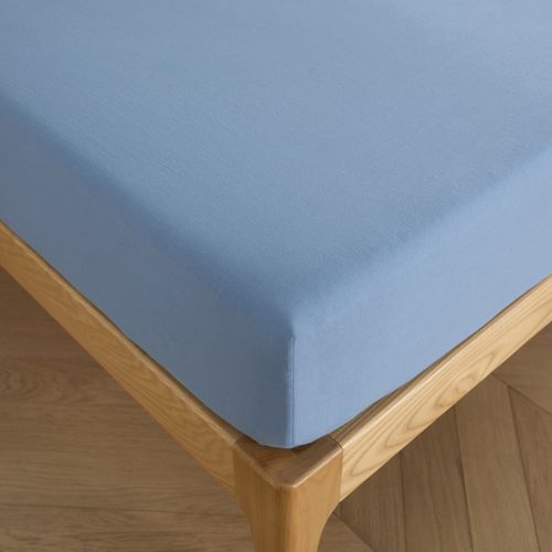 Drap Housse "drift" Pur Coton Teint Lavé 57 Fils/cm² - Bleu - 140x190 Cm