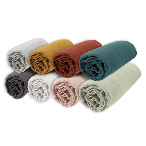 Drap Housse "gaïa" "gaze De Coton" - Rose Clair - 140x200 Cm