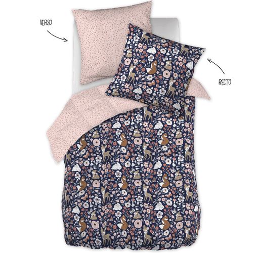 Couette Imprimée "forêt Enchantée" Réversible 100% Coton / 57 Fils/cm² - Multicolor - 140x200 Cm