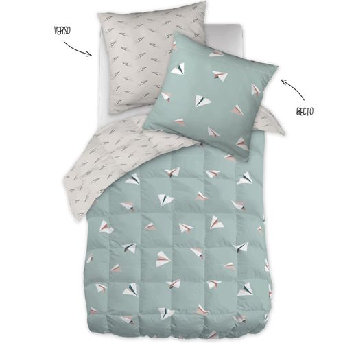 Couette "petits Papiers" Réversible 100% Coton / 57 Fils/cm² - Multicolor - 140x200 Cm