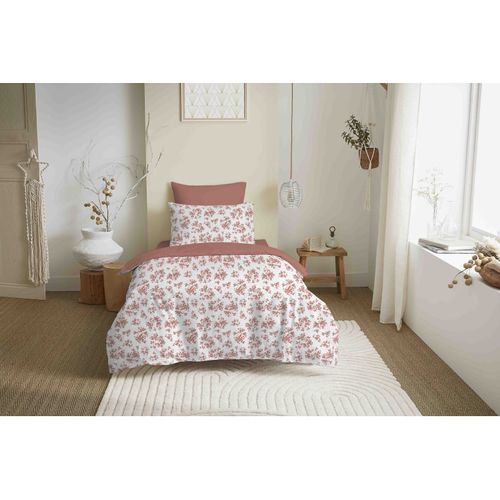 Pack Complet Housse De Couette Réversible "vanessa" 4 Pièces Eloise Abricot - 90x190 Cm