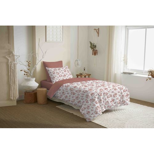 Pack Complet Housse De Couette Réversible "vanessa" 4 Pièces Eloise Abricot - 90x190 Cm