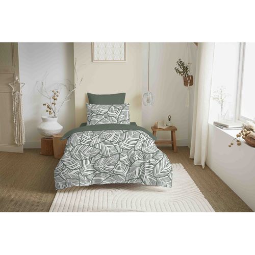 Pack Complet Housse De Couette Réversible "vanessa" 4 Pièces Fira Romarin - Vert Foncé - 90x190 Cm