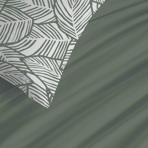 Pack Complet Housse De Couette Réversible "vanessa" 4 Pièces Fira Romarin - Vert Foncé - 90x190 Cm