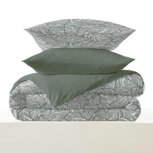 Pack Complet Housse De Couette Réversible "vanessa" 4 Pièces Fira Romarin - Vert Foncé - 90x190 Cm
