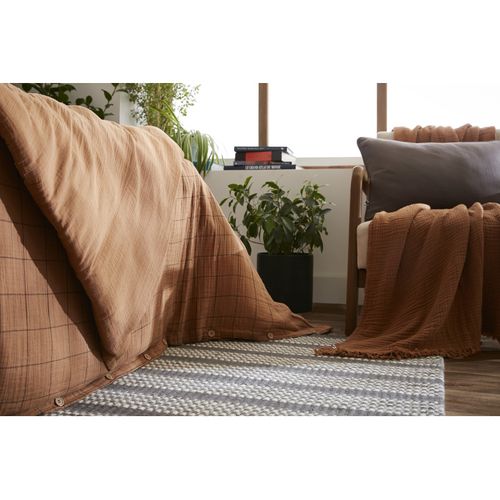 Housse De Couette Réversible "gaïa Match" Grands Carreaux "gaze De Coton" - Marron - 240x220 Cm