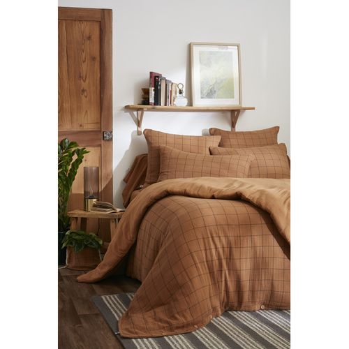 Housse De Couette Réversible "gaïa Match" Grands Carreaux "gaze De Coton" - Marron - 240x220 Cm