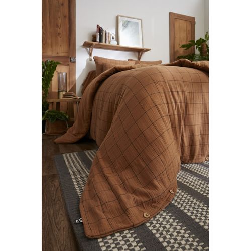 Housse De Couette Réversible "gaïa Match" Grands Carreaux "gaze De Coton" - Marron - 240x220 Cm