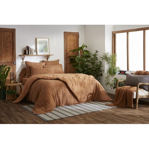 Housse De Couette Réversible "gaïa Match" Grands Carreaux "gaze De Coton" - Marron - 240x220 Cm