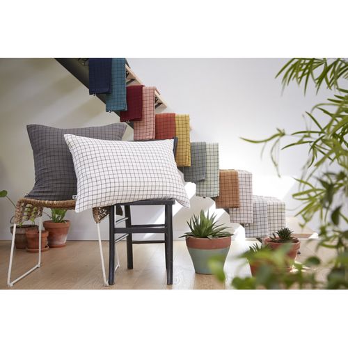 Taie D'oreiller Petits Carreaux Déco "gaïa Mix "gaze De Coton" - Orange - 50x70 Cm