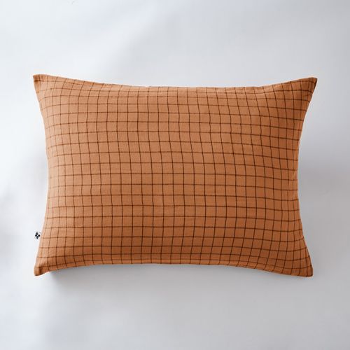 Taie D'oreiller Petits Carreaux Déco "gaïa Mix "gaze De Coton" - Orange - 50x70 Cm