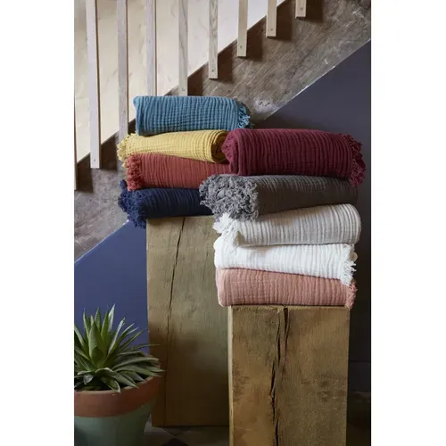 Plaid à Franges "gaïa" "gaze De Coton" - Orange - 130x160 Cm