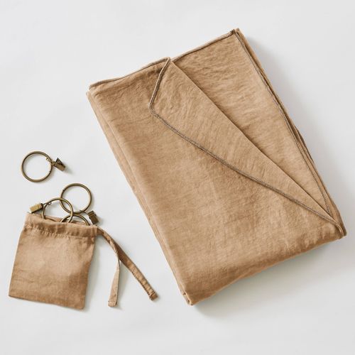 Lot De 2 Rideaux Ajustables + 8 Anneaux Pince "lysandre" Lyocel - Marron - 140x270 Cm