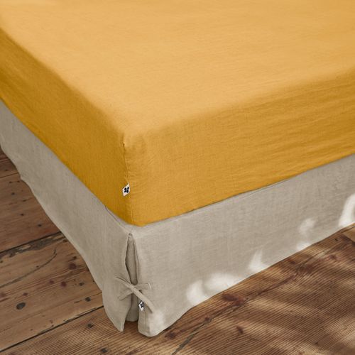 Drap Housse "soline" Lin Lavé - Jaune - 90x190 Cm