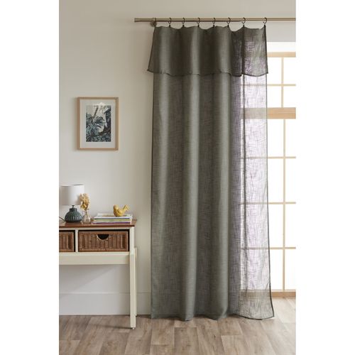 Lot De 2 Voilages Ajustables + 8 Anneaux Pince Polyester Effet Lin "nia" - Kaki - 2x140x270 Cm