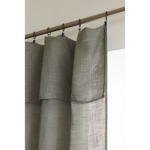Lot De 2 Voilages Ajustables + 8 Anneaux Pince Polyester Effet Lin "nia" - Kaki - 2x140x270 Cm