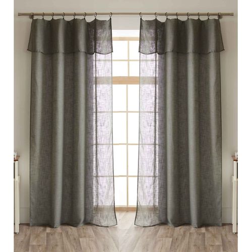 Lot De 2 Voilages Ajustables + 8 Anneaux Pince Polyester Effet Lin "nia" - Kaki - 2x140x270 Cm