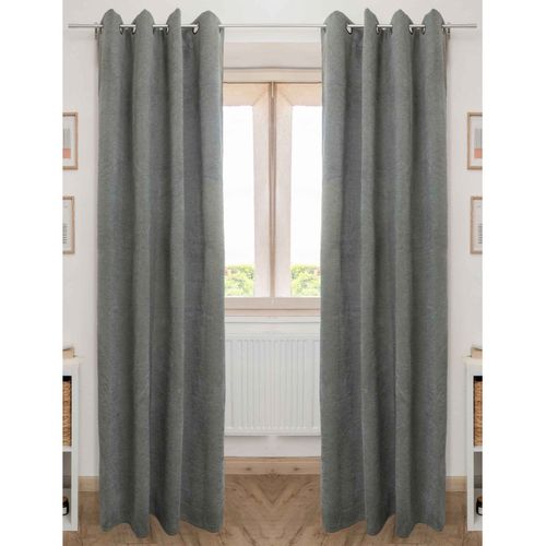 Lot De 2 Rideaux Occultant Phonique Et Thermique Chenille Doublé Polaire - Kaki - 140x240 Cm