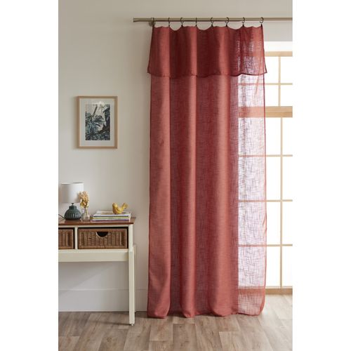 Lot De 2 Voilages Ajustables + 8 Anneaux Pince Polyester Effet Lin "nia" - Terracotta - 2x140x270 Cm