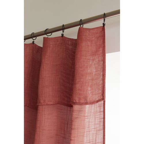 Lot De 2 Voilages Ajustables + 8 Anneaux Pince Polyester Effet Lin "nia" - Terracotta - 2x140x270 Cm