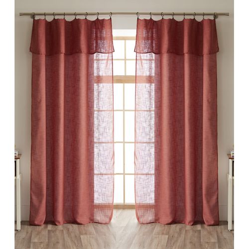 Lot De 2 Voilages Ajustables + 8 Anneaux Pince Polyester Effet Lin "nia" - Terracotta - 2x140x270 Cm