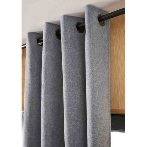 Lot De 2 Rideaux Occultants Phoniques Et Thermiques Doublés Polaire 100% Opaque - Gris - 140x180 Cm
