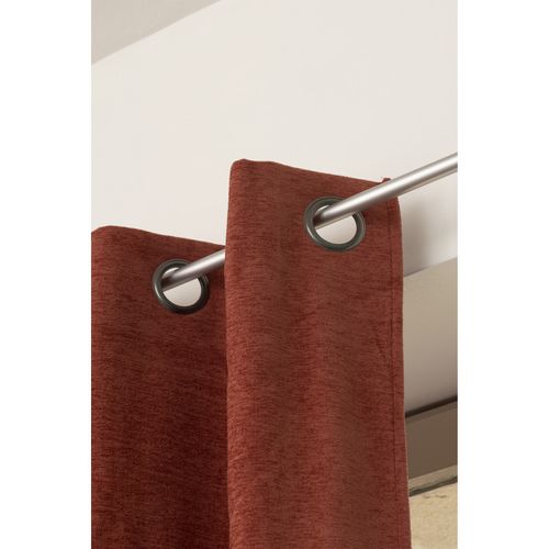 Lot De 2 Rideaux Occultant Phonique Et Thermique Chenille Doublé Polaire - Terracotta - 140x240 Cm