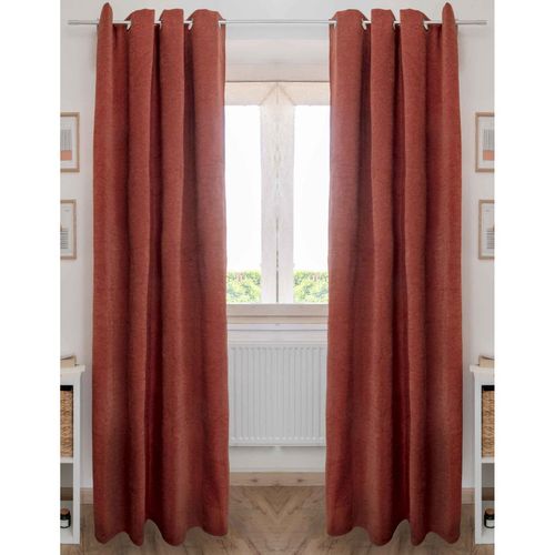 Lot De 2 Rideaux Occultant Phonique Et Thermique Chenille Doublé Polaire - Terracotta - 140x240 Cm