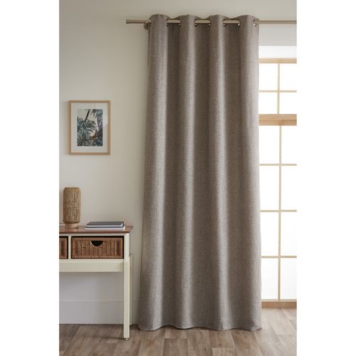 Rideau + 8 Oeillets Fils Teints Jacquard - Gris Clair - 140x240 Cm