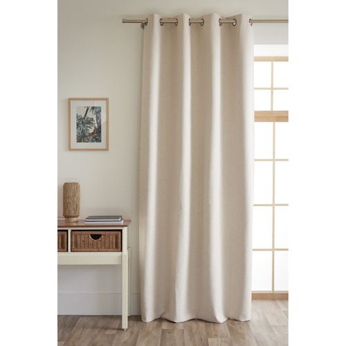 Lot De 2 Rideaux 100% Occultant + 8 Oeillets Polyester Chambray "eres" - Beige - 2x140x240 Cm